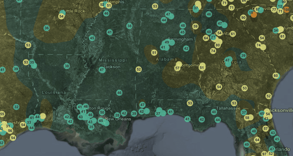 Map of air quality and health risks